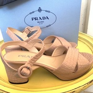 Prada Croc Embossed Platform Sandal in Size 39